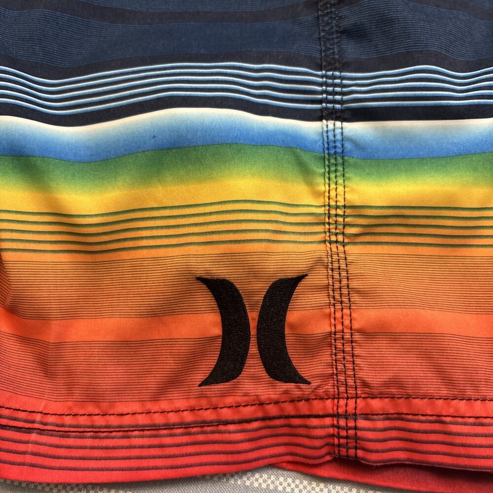 Hurley Board Swim Trunks Shorts Colorful Striped Logo Pocket Tie - Picture 11 of 11